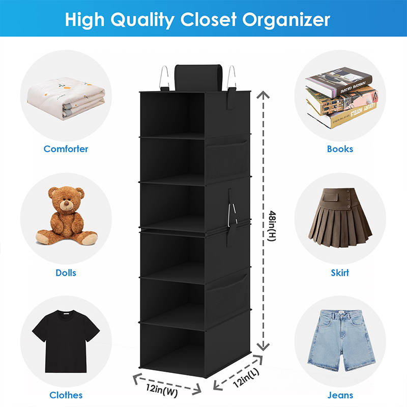 High Quality Foldable Fabric Hanging Closet Organizer Storage Bag Hanging Shelves Clothes Storage Box