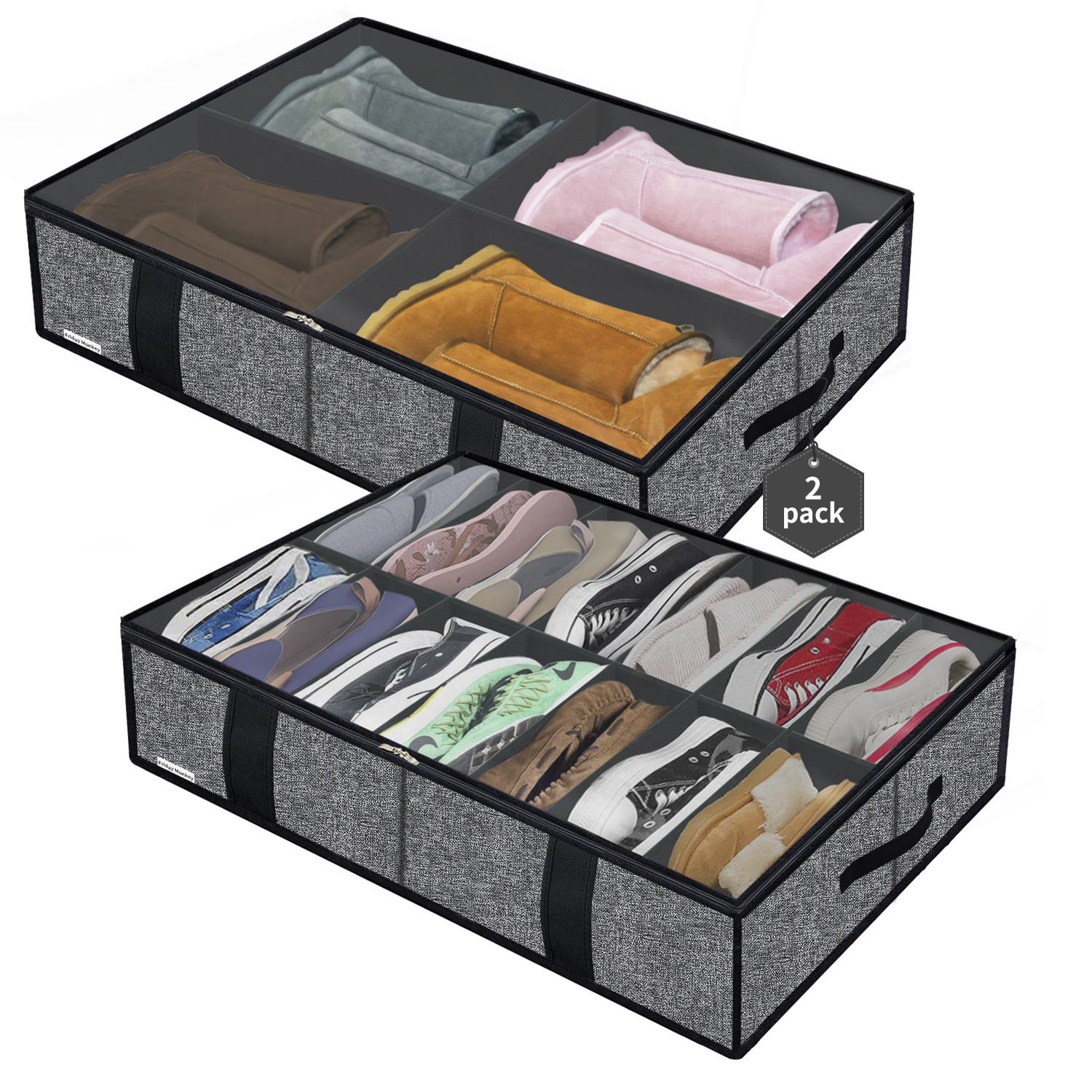 Manufacturer Friday Monkey Under Bed Shoe Organizer 1 Boots 1 Shoes (14+4 Cells) Cotton-like Black ZMBCUBS14S4