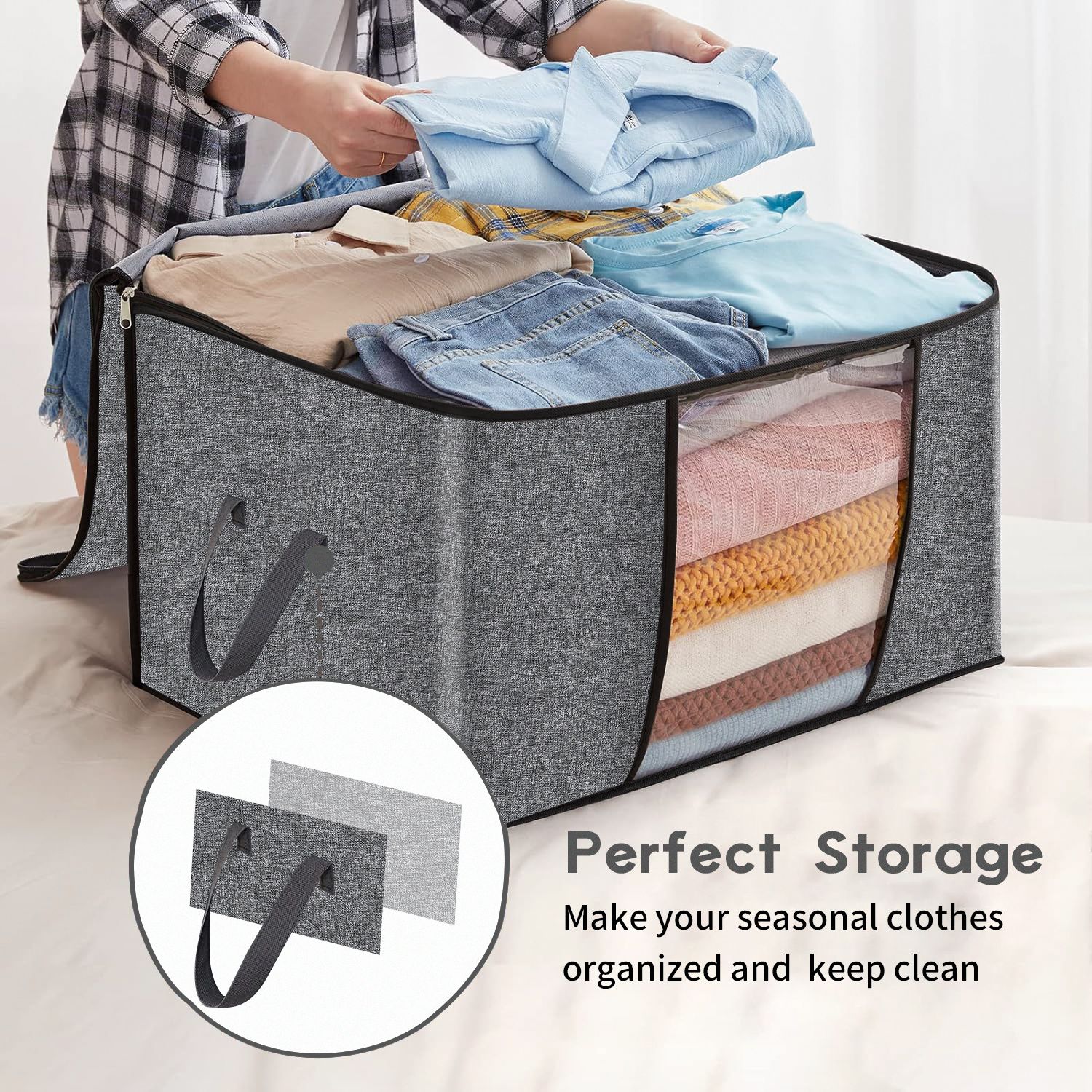 Custom Closet Organizers Under Bed Storage Folding Clothes Blanket Quilt Storage Containers 3 Pack