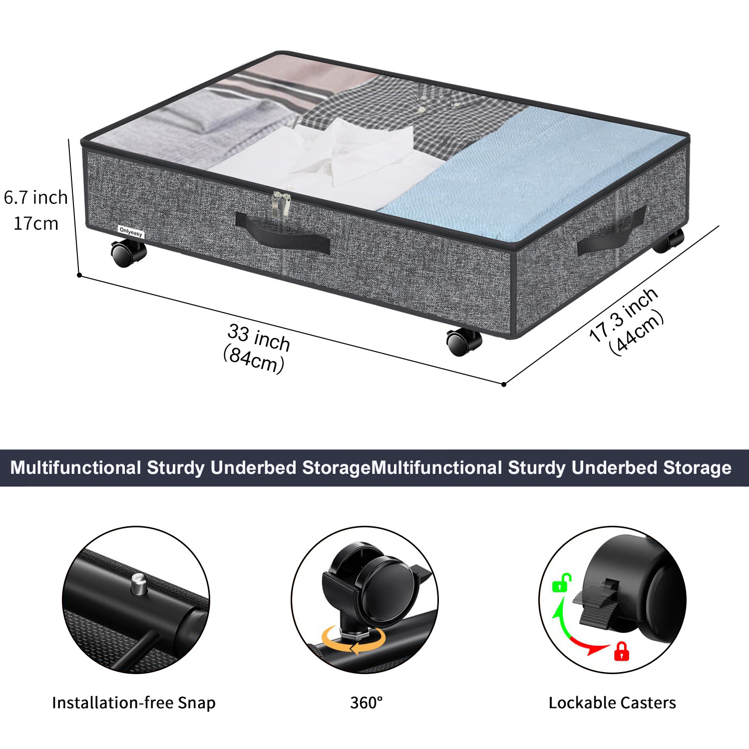 Most popular Foldable Box Container Under Bed Storage with Wheels For Home Travel 2 Pack