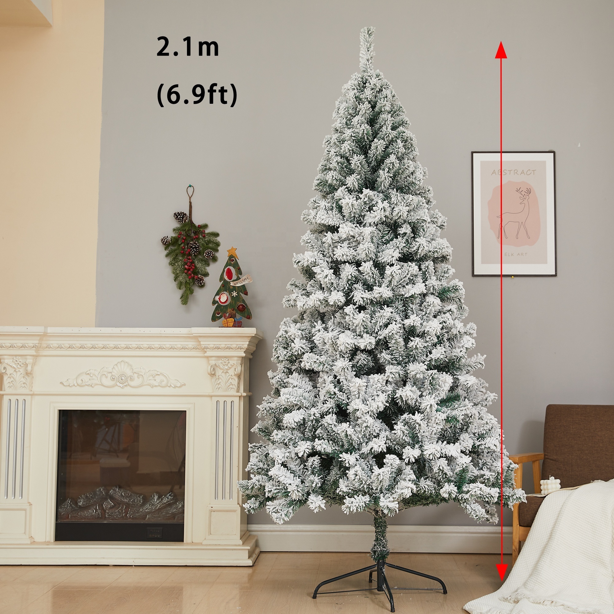 PVC 2/3/4/5/6/6.9/7.9/9.8ft Premium Snow Flocked Artificial Holiday Christmas Pine Tree for Home, Office, Party Decoration