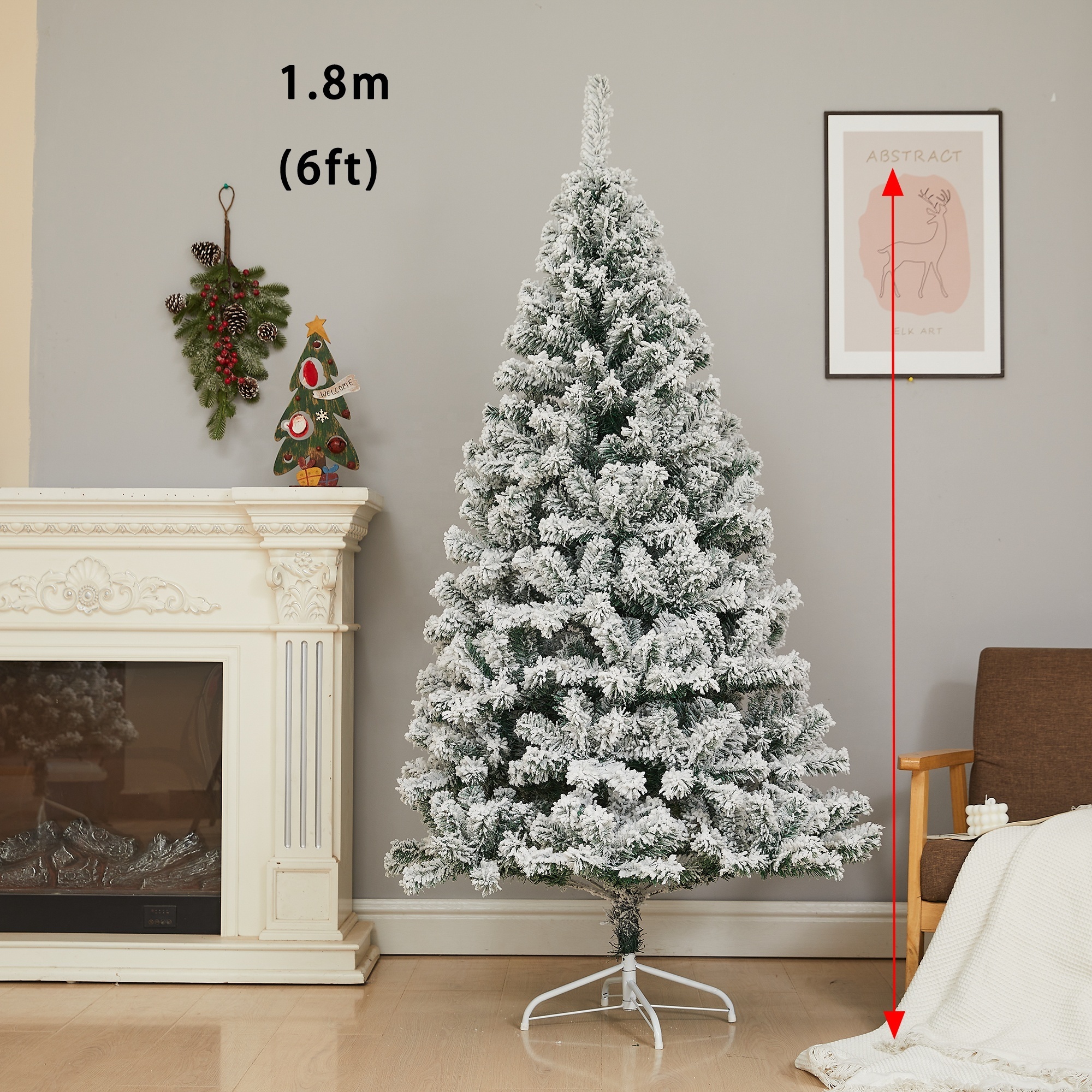 PVC 2/3/4/5/6/6.9/7.9/9.8ft Premium Snow Flocked Artificial Holiday Christmas Pine Tree for Home, Office, Party Decoration