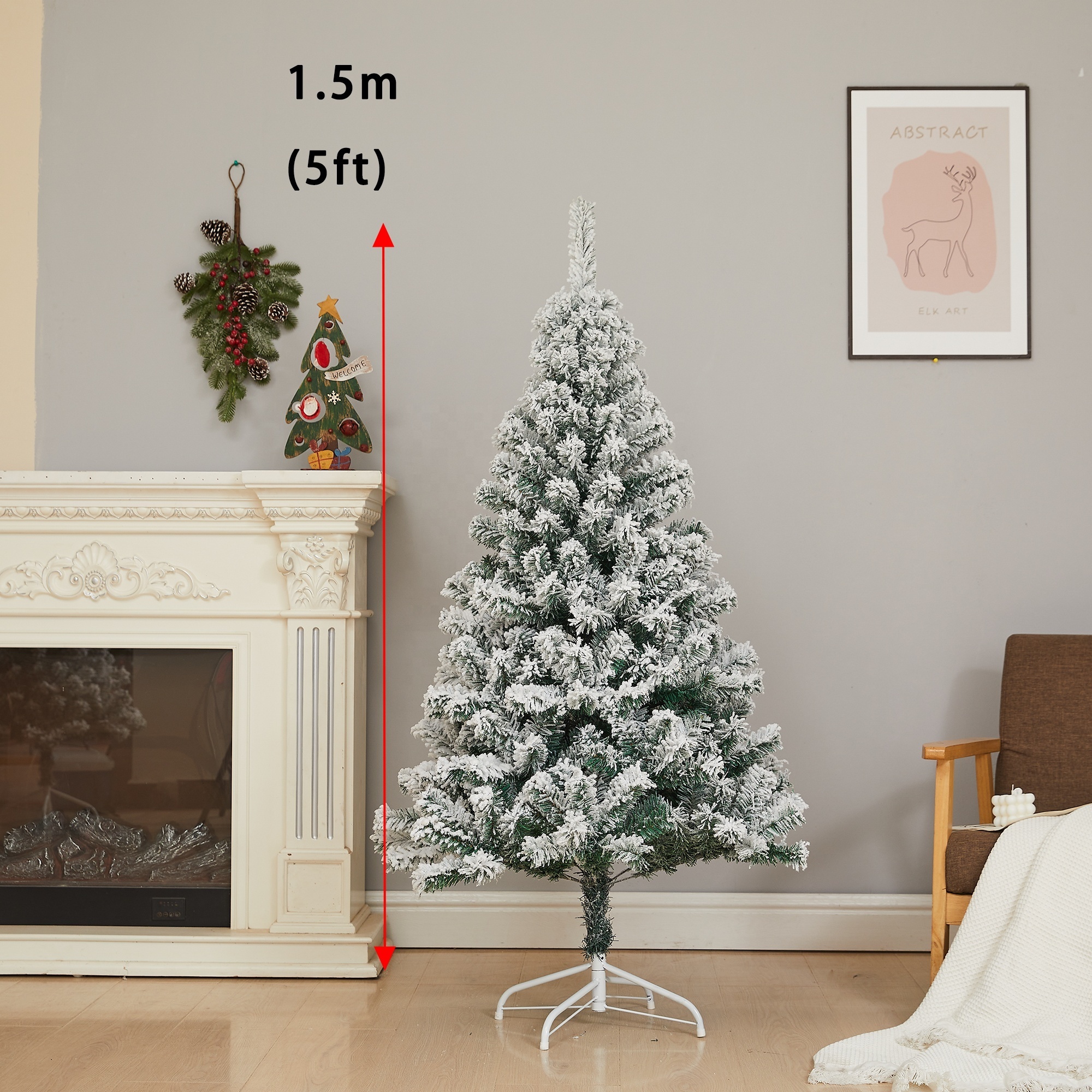 PVC 2/3/4/5/6/6.9/7.9/9.8ft Premium Snow Flocked Artificial Holiday Christmas Pine Tree for Home, Office, Party Decoration