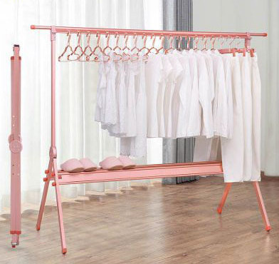 Modern and simple horizontal bar folding floor retractable clothes rail stall extension rack for easy carrying