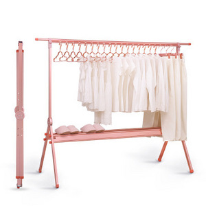 Modern and simple horizontal bar folding floor retractable clothes rail stall extension rack for easy carrying