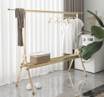 Modern and simple horizontal bar folding floor retractable clothes rail stall extension rack for easy carrying