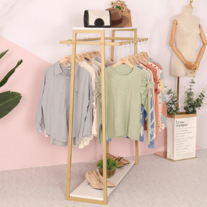 New simple clothing store double row Nakajima display rack clothes display rack gold hanging clothes rack iron floor type