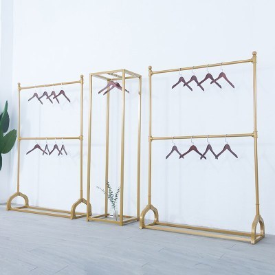 Golden clothing store display rack shelf children's clothing store bridal store double lift floor hanger