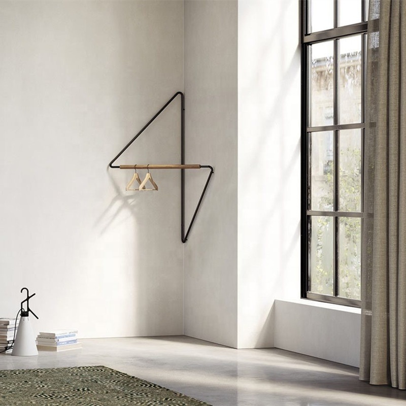 Corner wall-mounted geometric coat rack