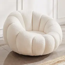 Luxury Simple Cream White Pumpkin Shaped Velvet Accent Sofa Lounge Chairs For Living Room Furniture