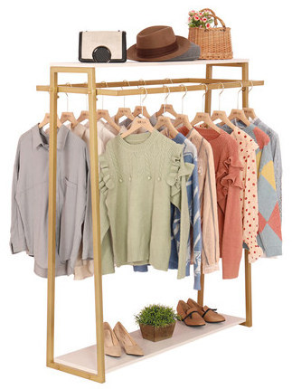 New simple clothing store double row Nakajima display rack clothes display rack gold hanging clothes rack iron floor type