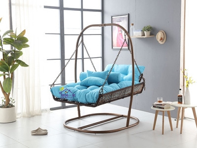 Wicker Lounge Chair Double Hanging Basket Rocking Chair Woven Wicker Chair Outdoor Swing Hammock Indoor Adult Hanging Blue