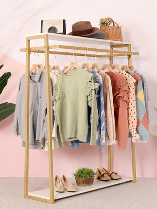 New simple clothing store double row Nakajima display rack clothes display rack gold hanging clothes rack iron floor type