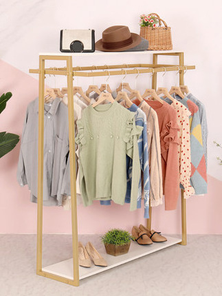 New simple clothing store double row Nakajima display rack clothes display rack gold hanging clothes rack iron floor type