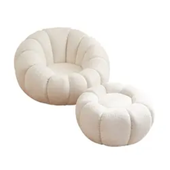 Luxury Simple Cream White Pumpkin Shaped Velvet Accent Sofa Lounge Chairs For Living Room Furniture