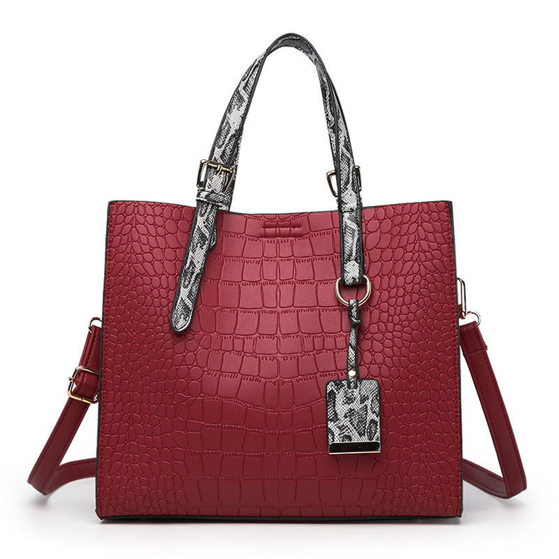 New Design PU Leather Women Ladies Handbag with Snake Skin