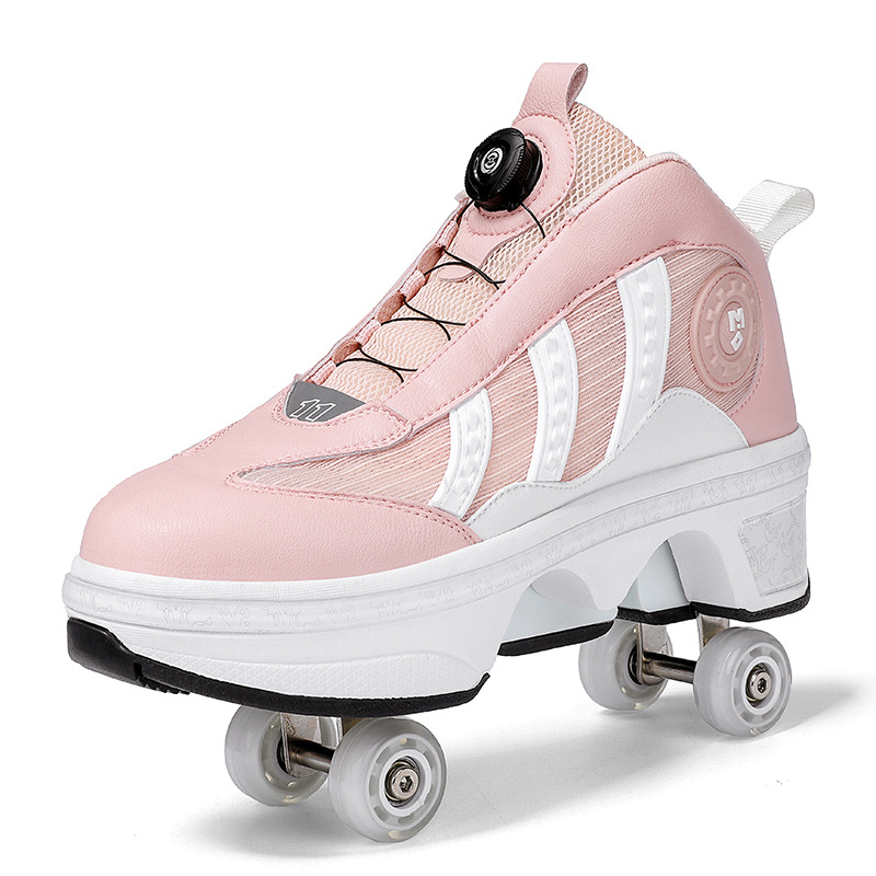 Jinjiang Seven Kids Kick Out Wheeled 4 Quads Wheels Roller Shoes Led Light Up Children Roller Skate Shoes With Wheels Best Gifts