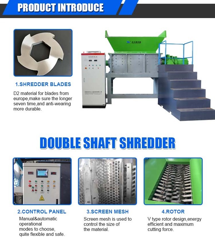 High Quality Pvc Shredder Industrial Scrap Metal Double Shaft Shredder/Plastic Recycling Shredder Machine