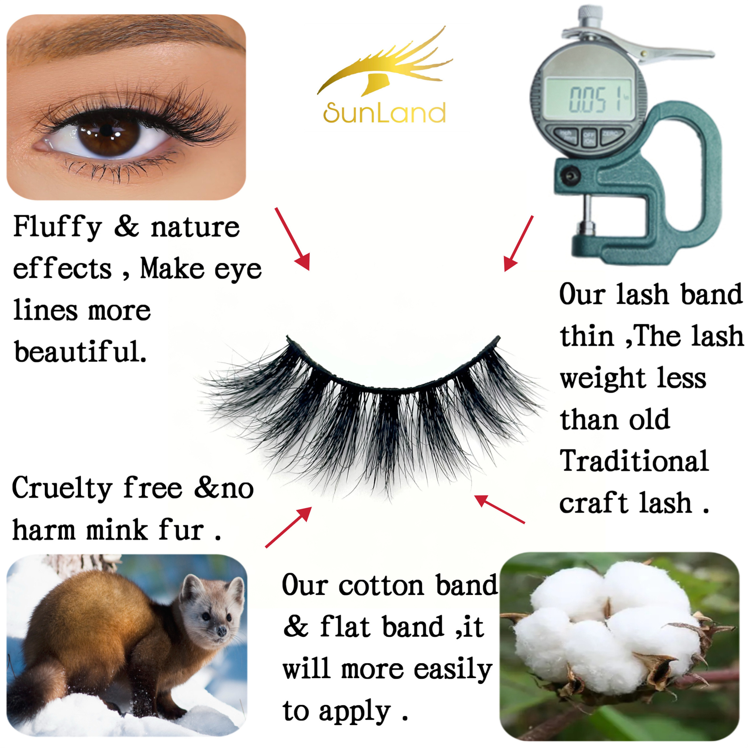 Sunland Handmade mink strip lashes small 15MM 18MM false eye lash half type short 3d mink eyelash eyelashes mink vendor