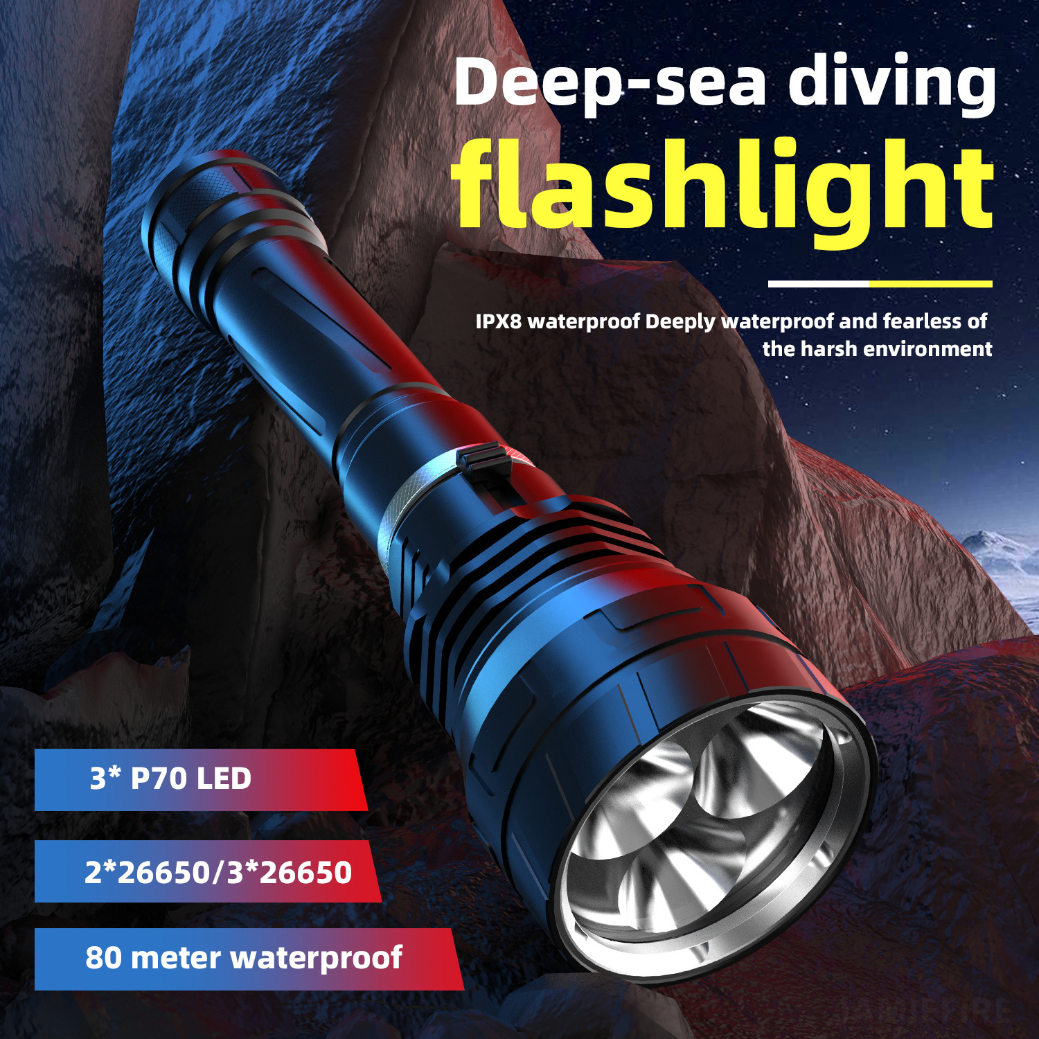 High Power Diving Flashlight Underwater Professional Diving Flashlight Scuba Diving Flashlight