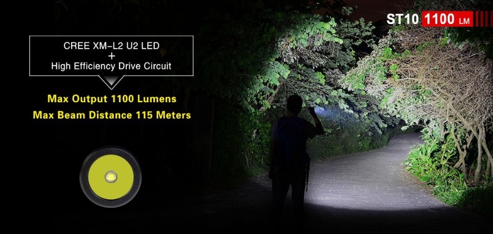 KLARUS ST10 New Flashlight XM-L2 U2 LED 1100LM 115 meter Distance USB Charging 18650 Li-ion Battery Compact Flash Light Torch