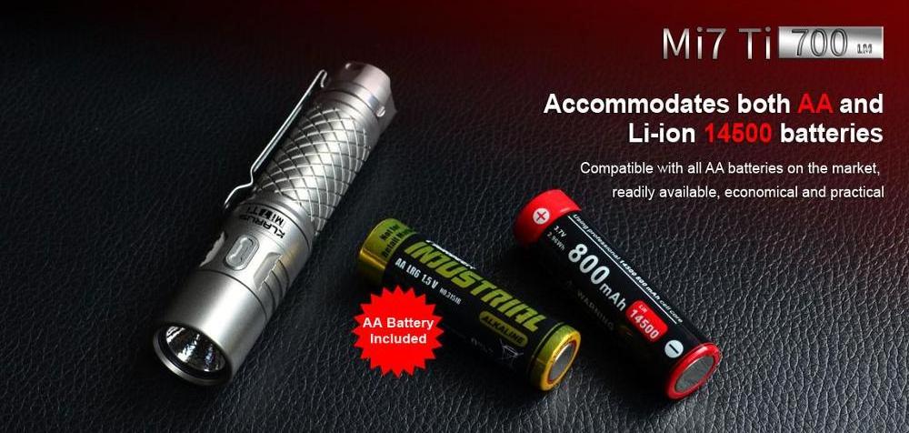 KLARUS Mi7 Ti XP-L 700 Lumens IPX-8 Rating Small and Lightweight for Everyday Carry LED Flashlight by AA x 1 Battery