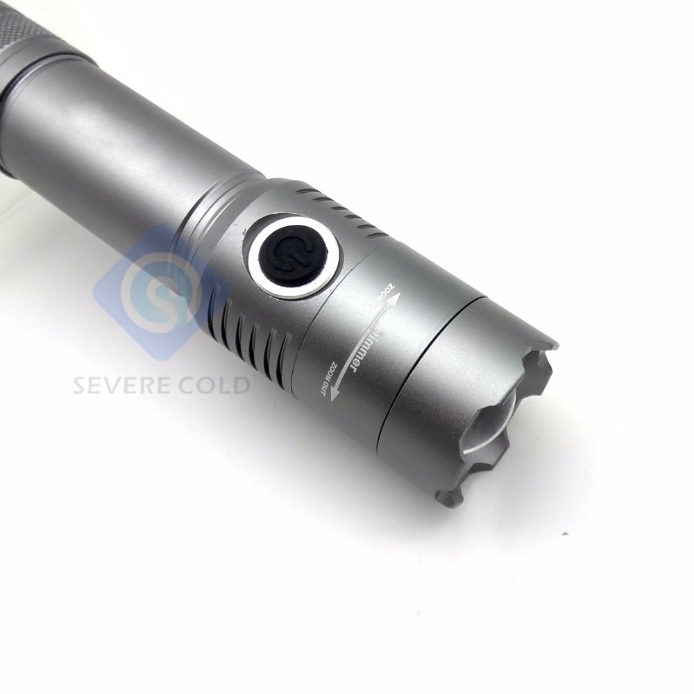 Severe Cold Silver Zoom Flashlight T6 LED 18650 Rechargeable Flash Light Camping Fishing Hunting Flashlight