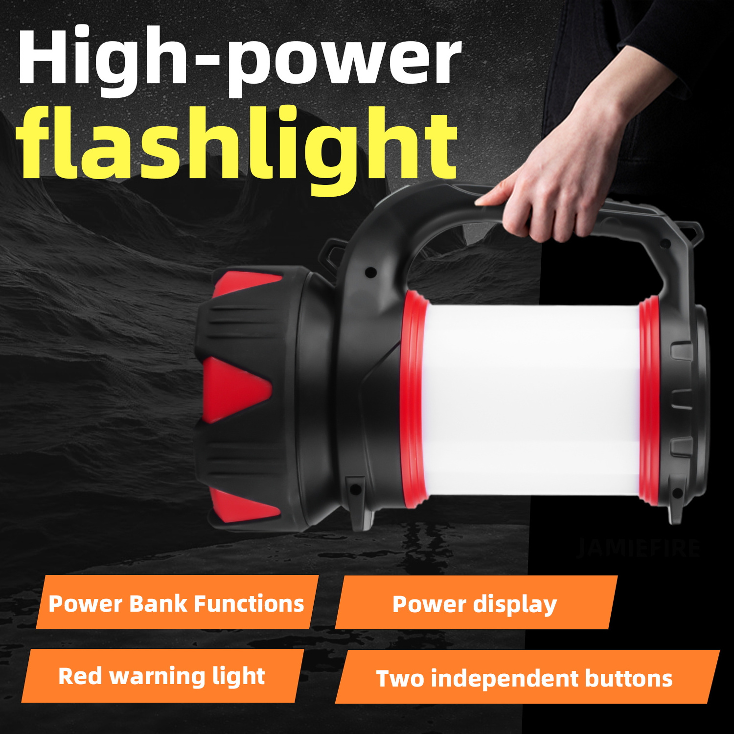 LED Portable Lantern USB Handheld Spotlight With Side Light Waterproof Outdoor Camping Lamp