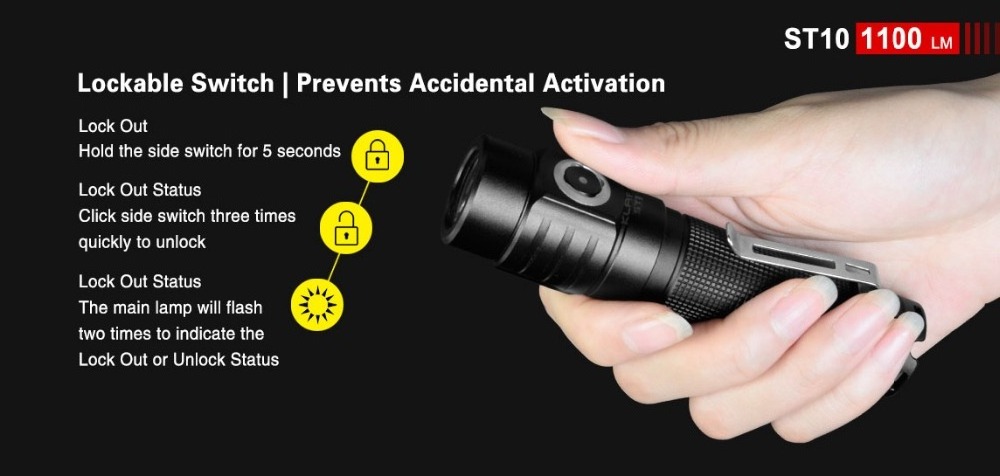 KLARUS ST10 New Flashlight XM-L2 U2 LED 1100LM 115 meter Distance USB Charging 18650 Li-ion Battery Compact Flash Light Torch