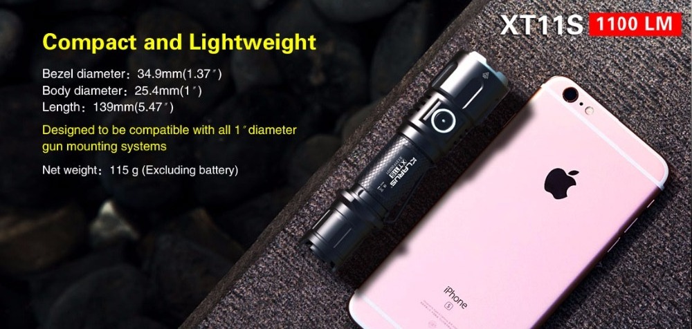 KLARUS XT11S XP-L HI V3 LED 1100 Lumens USB Rechargeable Tactical Flashlight with 2600 mAh 18650 Battery