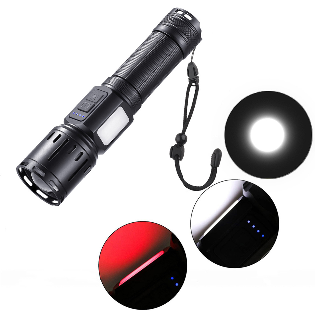 USB Type-C Charging Flashlight LED Tactical Flashlight Self Defensive Rechargeable Flashlight