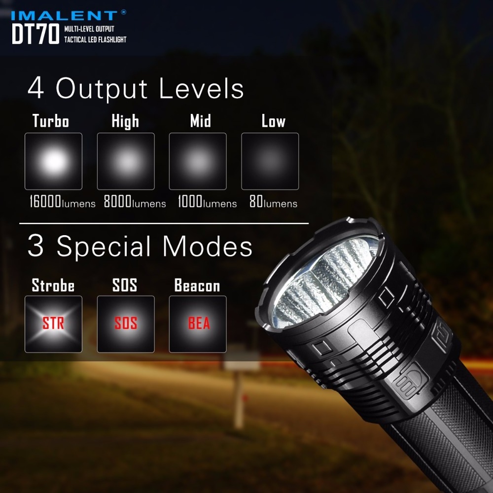 IMALENT DT70 1xCREE XHP70 16000 Lumens 700 Meters USB Charging Interface LED Flashlight by 4*18650 Batteries