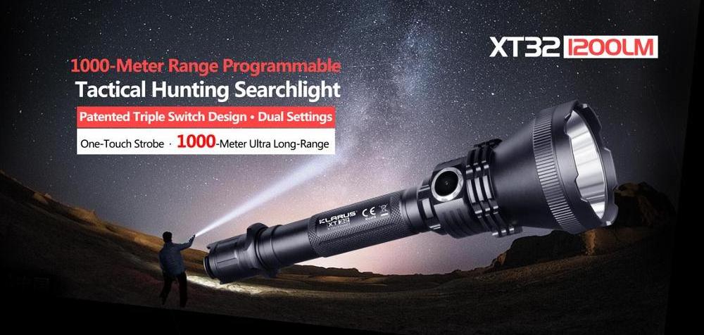 Klarus XT32 LED Flashlight XP-L HI V3 1200lm Beam Distance 1000 meters Tactical Flashlight for Hunting, hiking, Camp