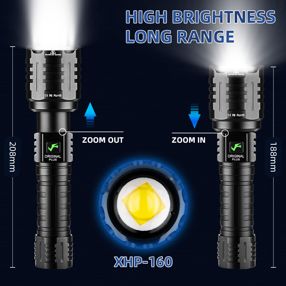 LED Flashlights High Lumens 5000 Rechargeable LED Torch Brightest Flashlight