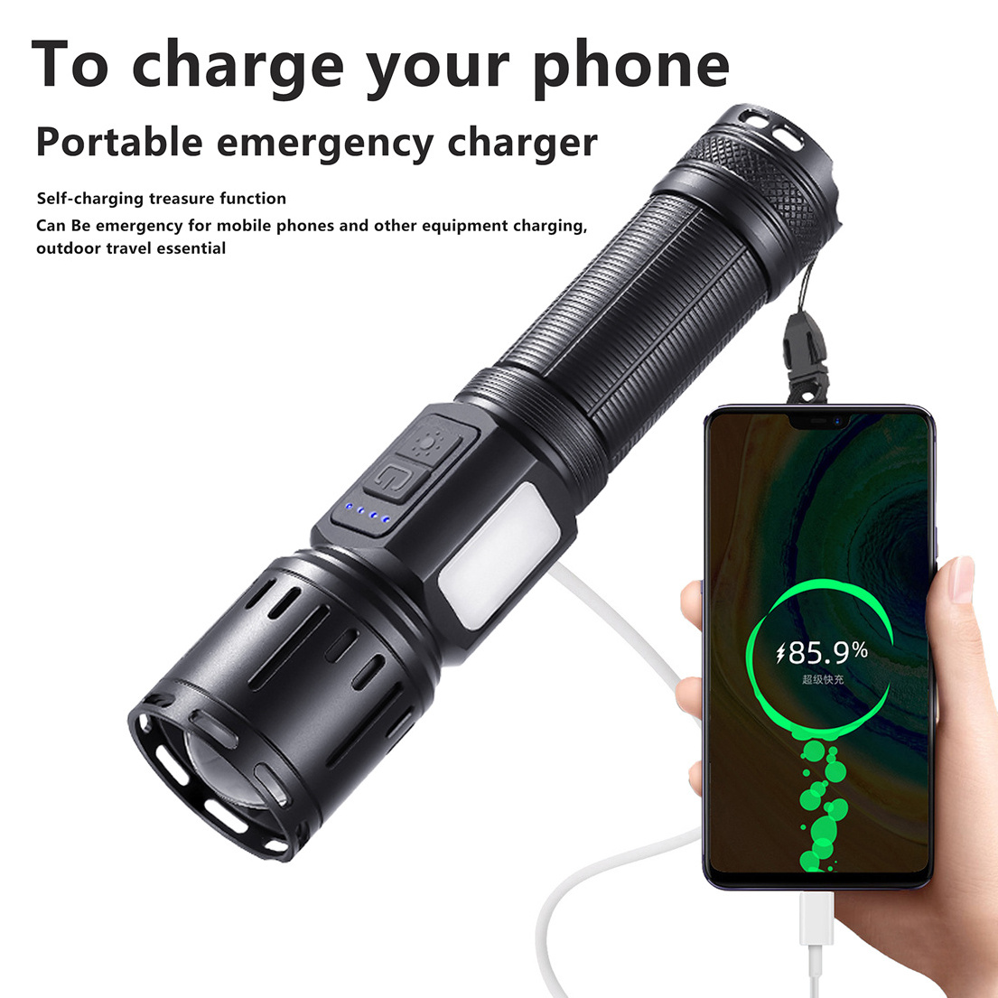 USB Type-C Charging Flashlight LED Tactical Flashlight Self Defensive Rechargeable Flashlight