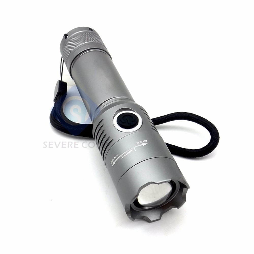 Severe Cold Silver Zoom Flashlight T6 LED 18650 Rechargeable Flash Light Camping Fishing Hunting Flashlight