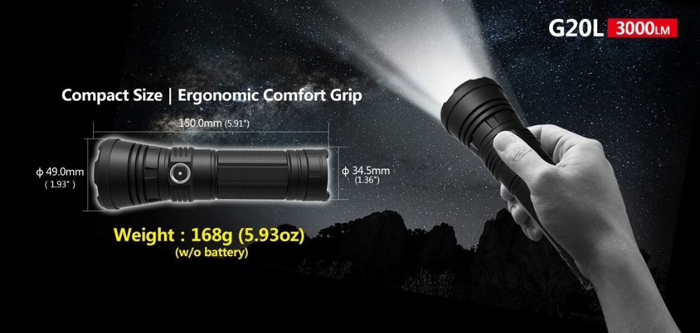 KLARUS G20L Powerful LED Search Light XHP70 P2 LED USB Rechargeable Torch 3000 Lumens Dual Switch 26650 Battery Flashlight