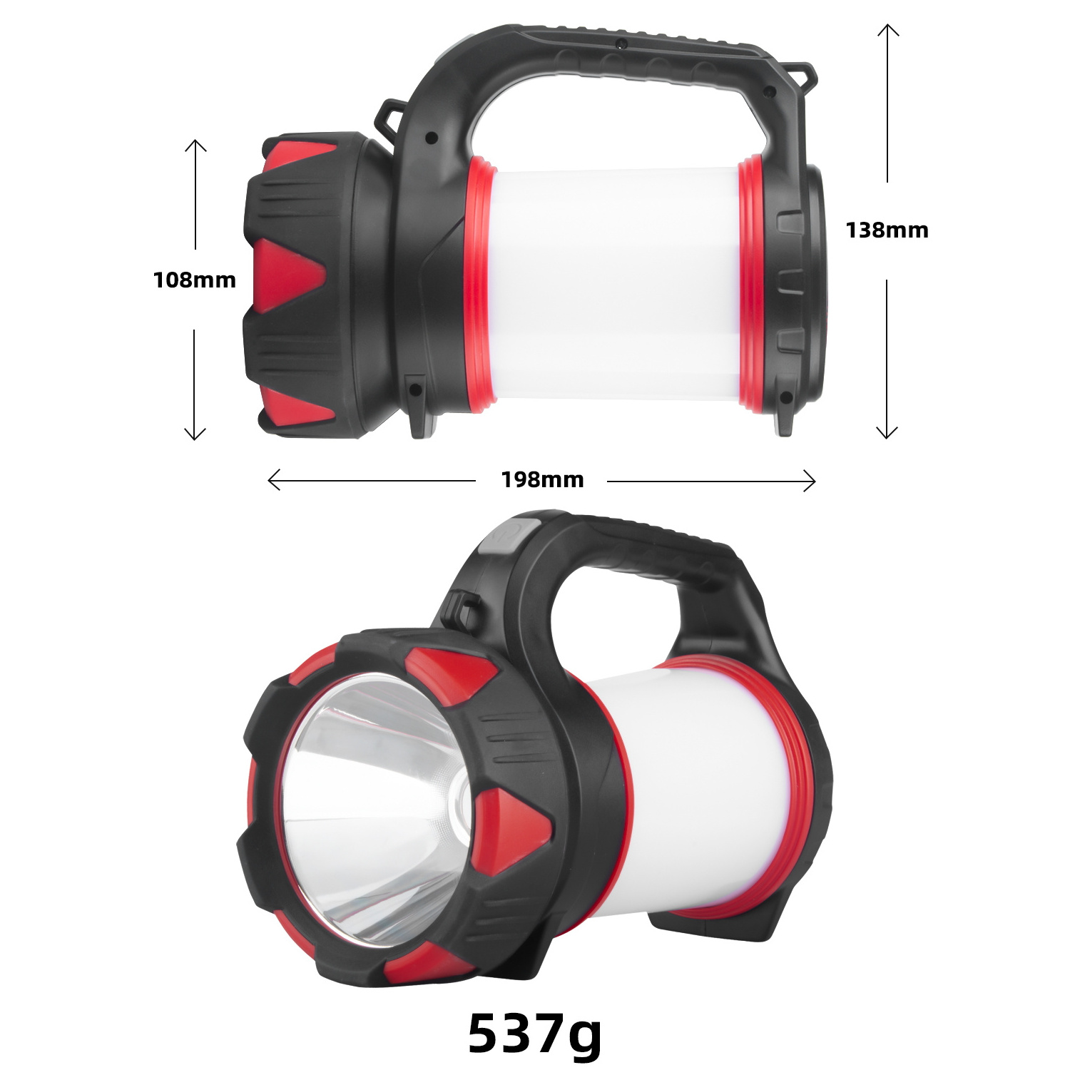 LED Portable Lantern USB Handheld Spotlight With Side Light Waterproof Outdoor Camping Lamp