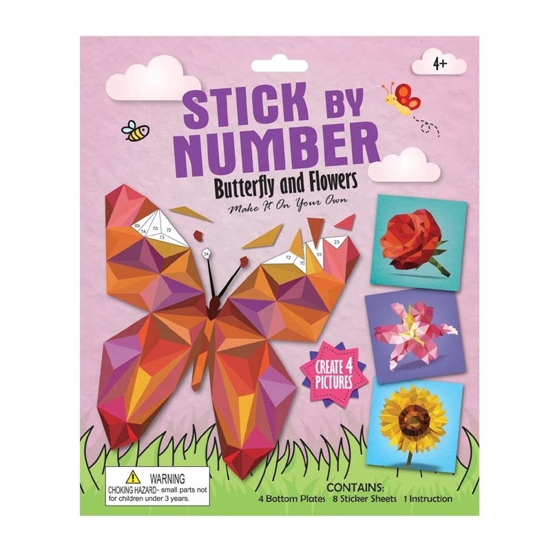 Diy Children cute  cartoon 4 kind butterfly and flower craft kit Set educational toys arts and crafts paint by Stickers for kids