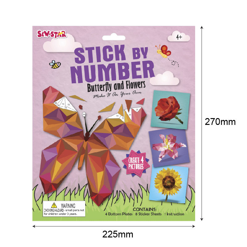 Diy Children cute  cartoon 4 kind butterfly and flower craft kit Set educational toys arts and crafts paint by Stickers for kids