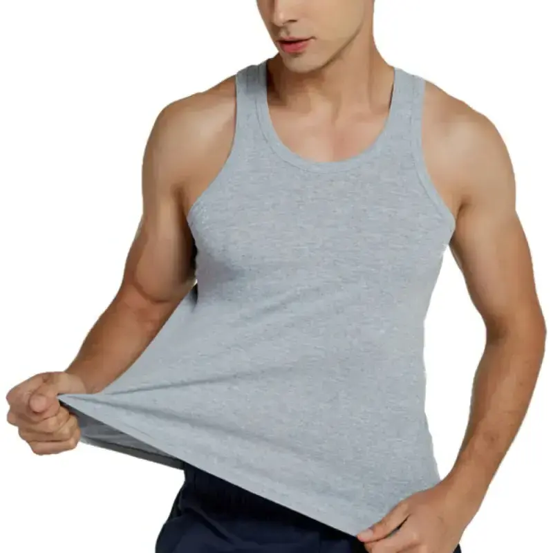 Wholesale MenPromotional Cheap Tank Top Plain Singlet Gym Sleeveless T-shirts Solid Ribbed Men's Vests