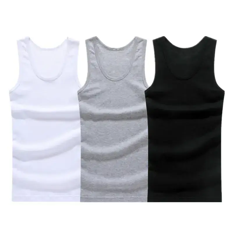 Wholesale MenPromotional Cheap Tank Top Plain Singlet Gym Sleeveless T-shirts Solid Ribbed Men's Vests