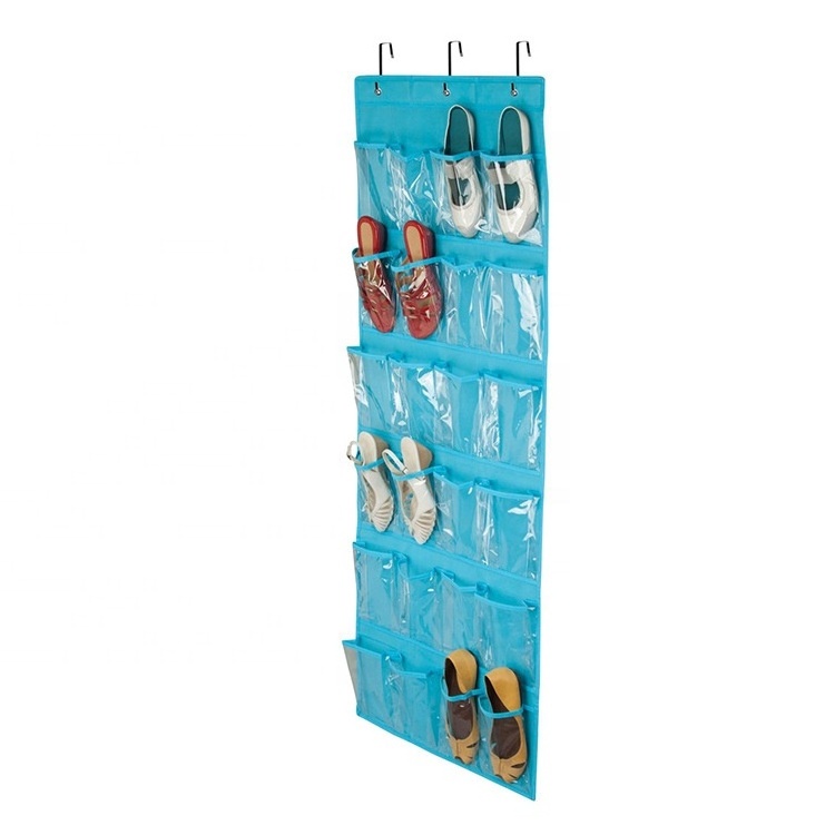 hot sale 24 pockets Over The Door Crystal Clear plastic door shoe storage organizer