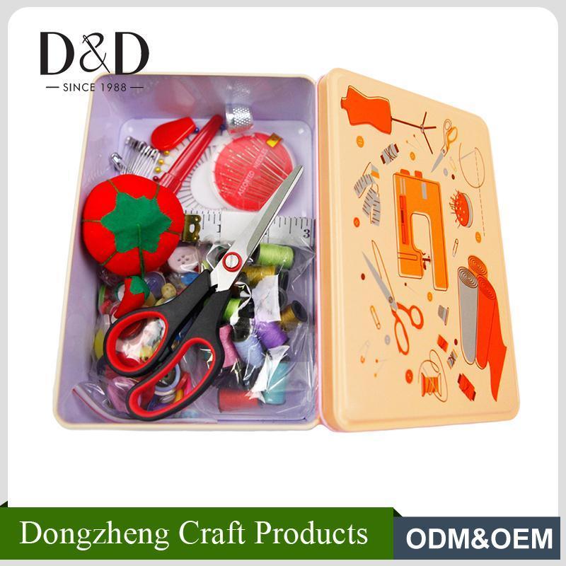 Hot sale professional cheap hard tin assorted household sewing kit set box