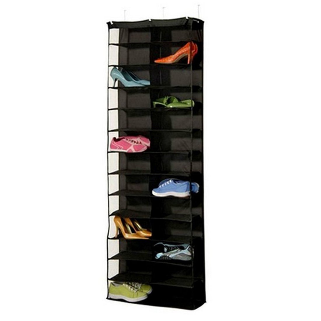 Hot sale 26 pocket portable plastic fabric over the door hanging bag space-saving stacker shoe rack organizer for sale