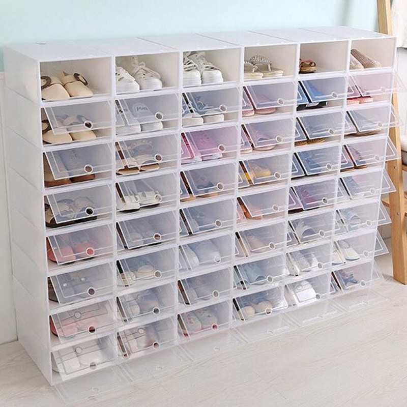 1pcs Hot-selling Convenient Thick Transparent Storage Shoe Box Dustproof Shoes Type Clamshell Sliding Door Storage Organizer