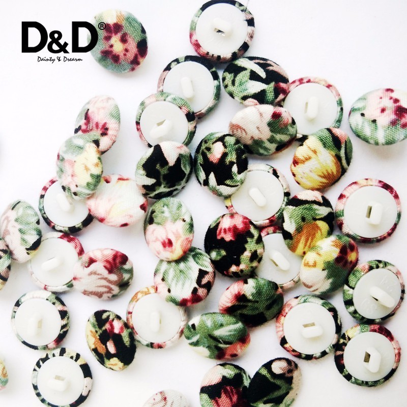 D&D Hot Sale 20pcs/lot Mixed Color Fabric Covered Buttons Plastic Button Fabric Craft For Clothes Sewing Supplies 14mm