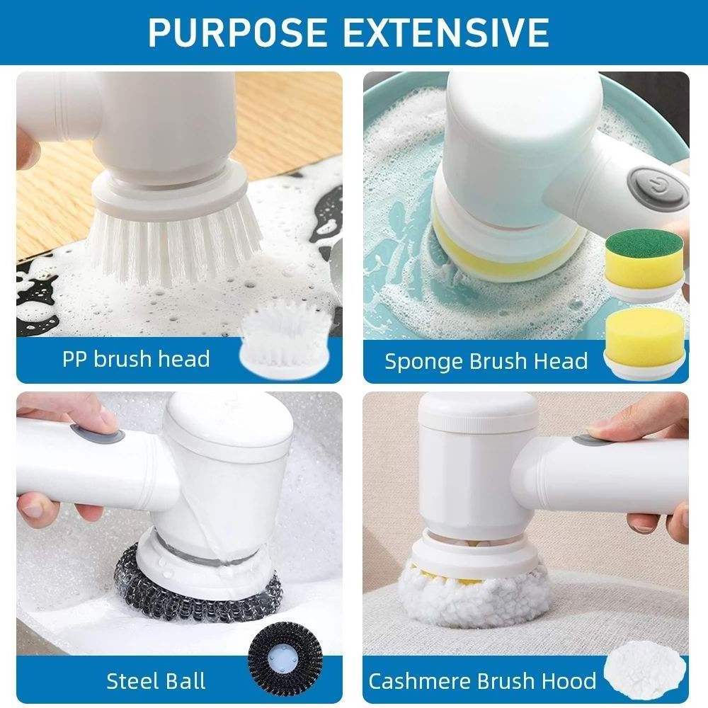 Electric Spin Scrubber Electric Cleaning Brush Cordless Power Scrubber with 5 Replaceable Brush Heads Handheld Power