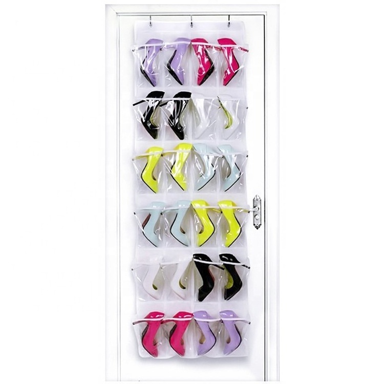 hot sale 24 pockets Over The Door Crystal Clear plastic door shoe storage organizer