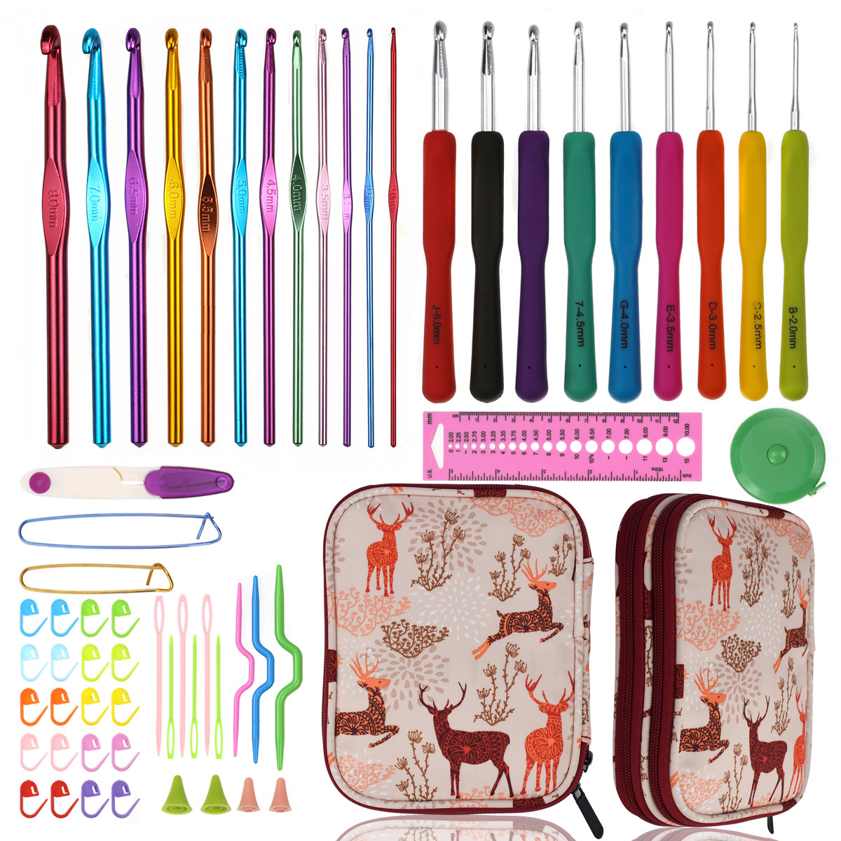 Hot New Design 60pcs Creative Crochet Needles Sewing Tools Comfortable Crochet Hook Ergonomic Soft Handle Crochet Hooks Bag Set